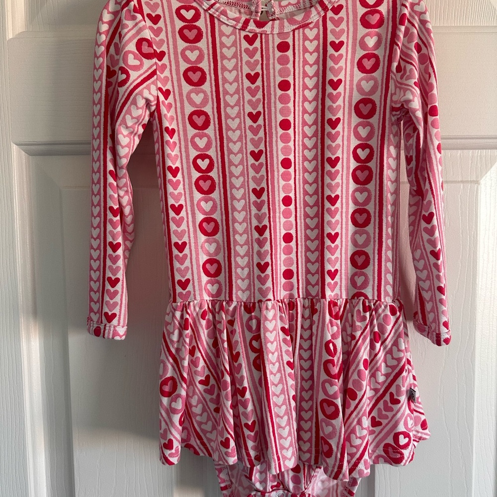 Pink Heart Striped Long Sleeve Dress